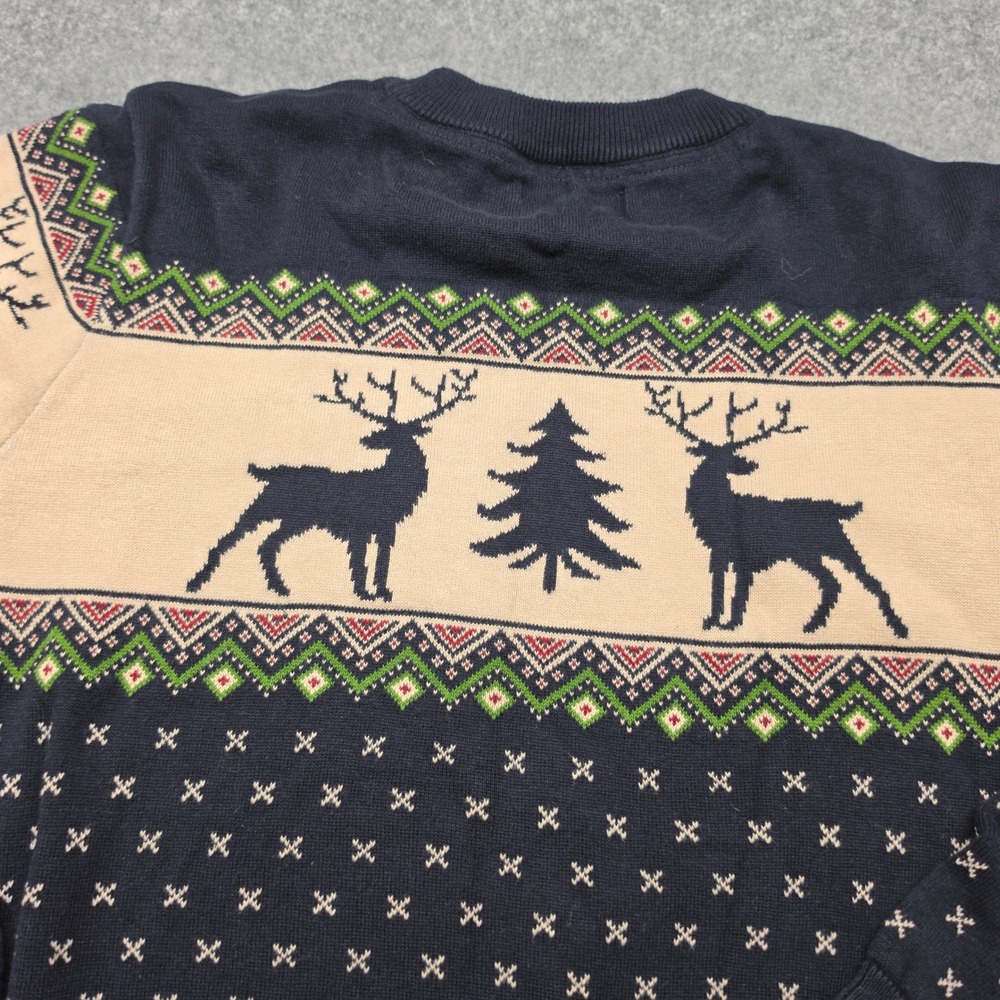 Aspen Mens Navy Blue Fair Isle Reindeer Christmas Holiday Crewneck Sweater L